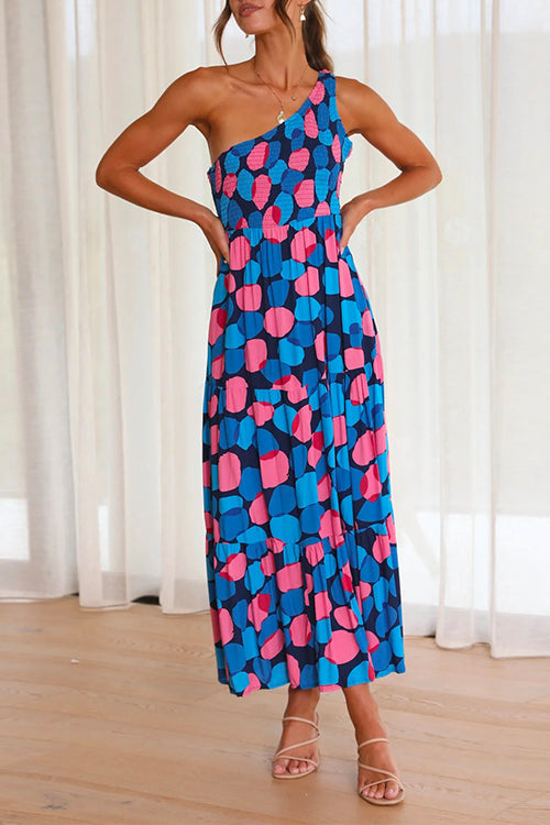 Moxidress One Shoulder Sleeveless Printed Maxi Ruffle Dress PM1108 Printed / S Official JT Merch