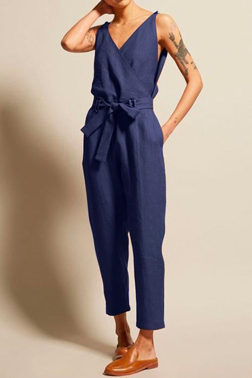 Moxidress Josh V Neck Bow Knot Sleeveless Jumpsuit PM1108 DarkBlue / S Official JT Merch