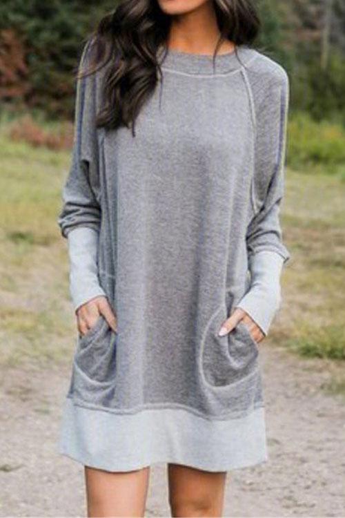 Moxidress Maureen Pockets Casual Sweatershirt Dress PM1108 LightGray / M Official JT Merch