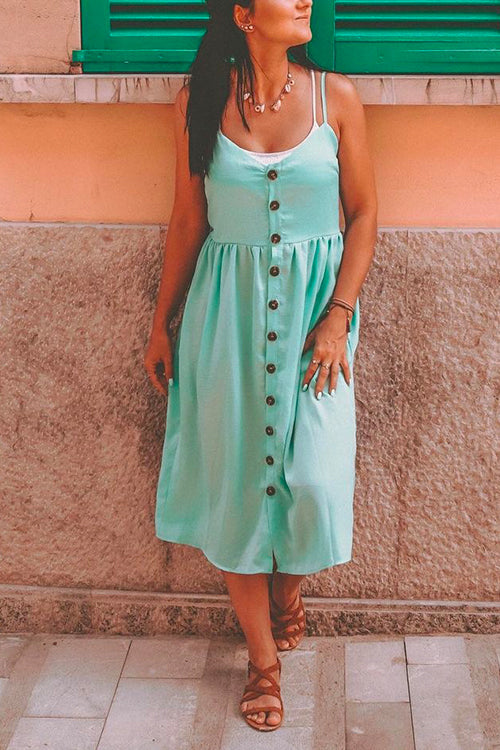 Moxidress Sleeveless Button Down A-line Midi Dress PM1108 Green / S Official JT Merch