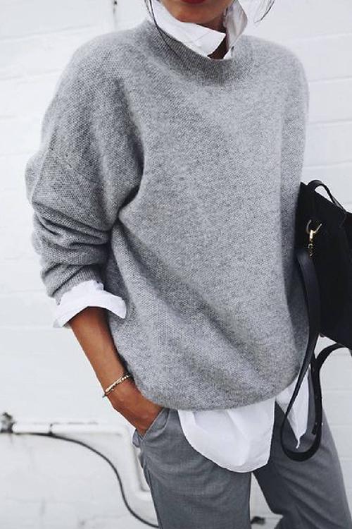 Moxidress Lapel Fake Two Pieces Casual Sweater PM1108 Gray / S Official JT Merch