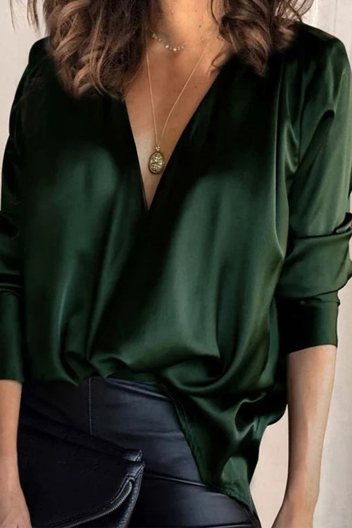 Moxidress Solid V Neck Long Sleeve Blouse Top PM1108 Green / S Official JT Merch