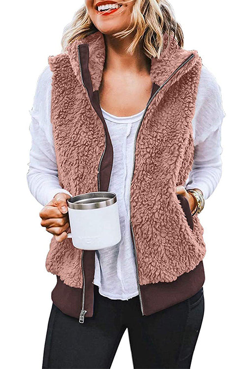 Moxidress Winter Zip Up Fuzzy Vest with Pockets PM1108 Pink / S Official JT Merch