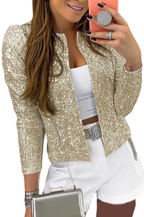 Moxidress Open Front Puff Sleeve Sequin Jacket PM1108 Champagne / S Official JT Merch