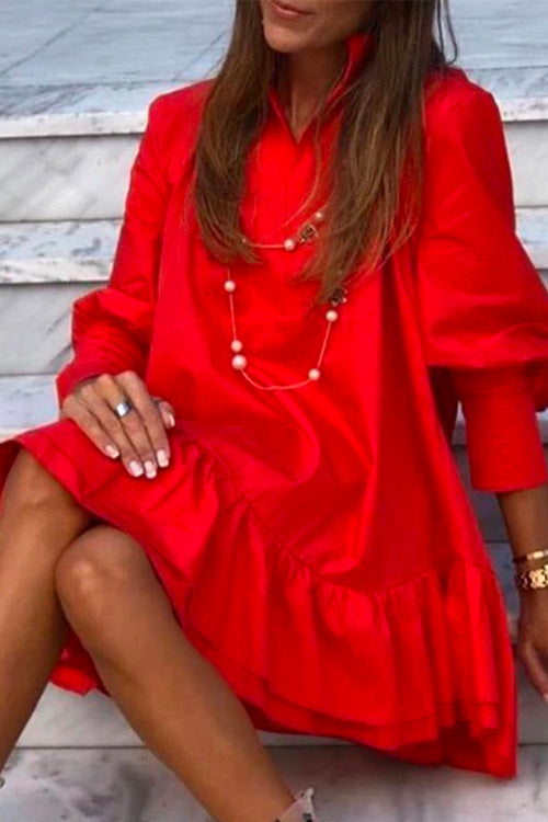 Moxidress V Neck Lantern Sleeve Ruffle Layered Dress PM1108 Red / S Official JT Merch