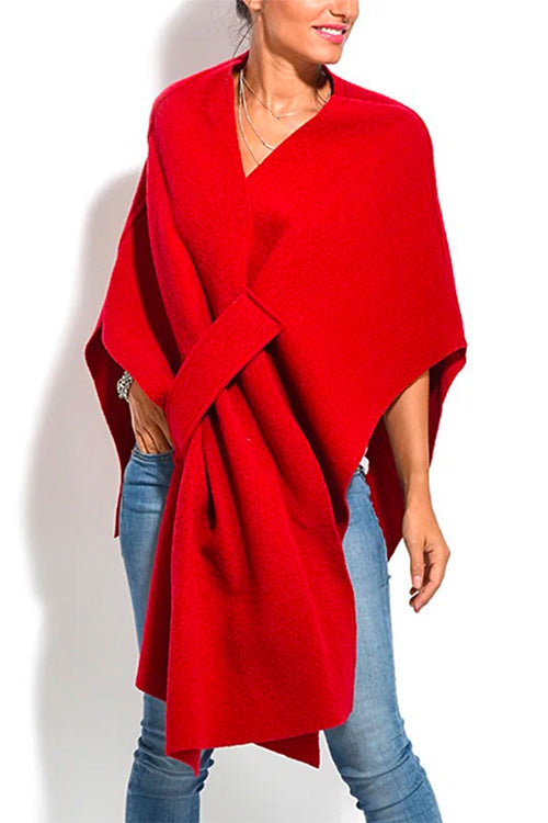 Moxidress Solid V Neck Wrapped Batwing Cloak Sweater PM1108 Red / S Official JT Merch