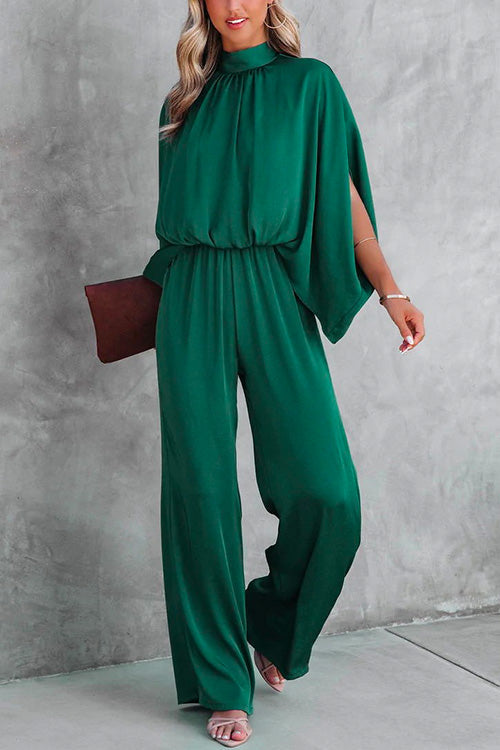 Moxidress Stand Collar Slit Sleeve Waisted Wide Leg Jumpsuits( in 5 Colors) PM1108 Green / S Official JT Merch