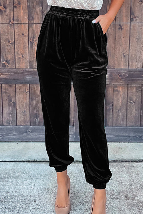 Moxidress Elastic Waist Velvet Joggers Pants with Pockets PM1108 Black / S Official JT Merch