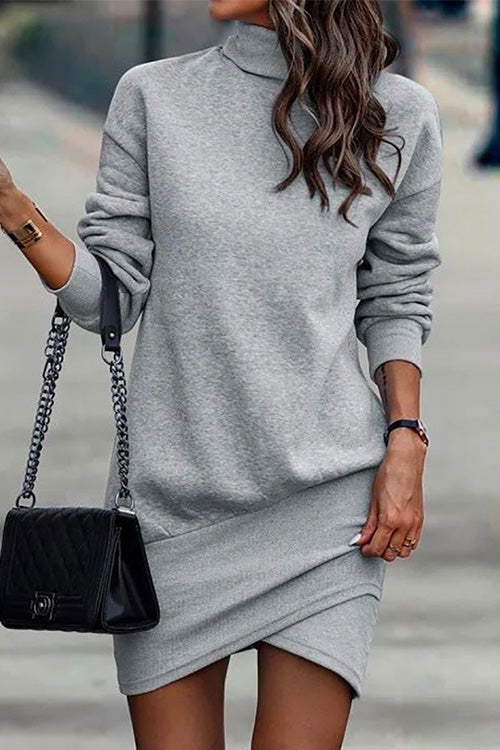 Moxidress Turtleneck Long Sleeve Irregular Hem Dress PM1108 S / Gray Official JT Merch