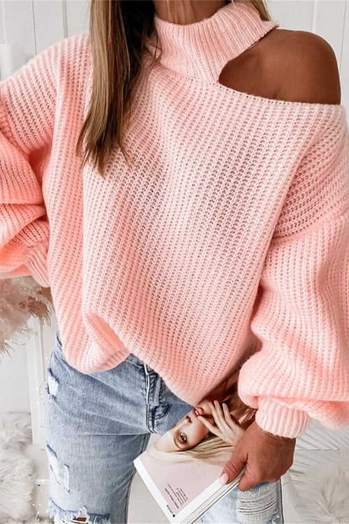 Moxidress Mockneck Cold Shoulder Long Sleeve Loose Sweater PM1108 Pink / S Official JT Merch