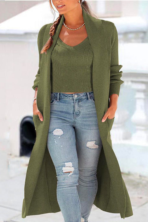 Moxidress V Neck Sweater Top and Open Front Pockets Cardigans Two Pieces PM1108 ArmyGreen / S Official JT Merch