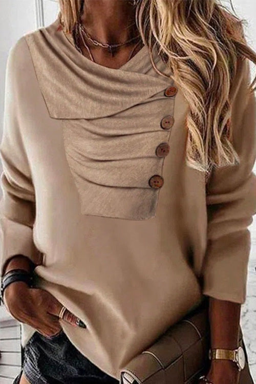 Moxidress Heap Collar Buttons Long Sleeve Sweatshirt PM1108 Camel / S Official JT Merch