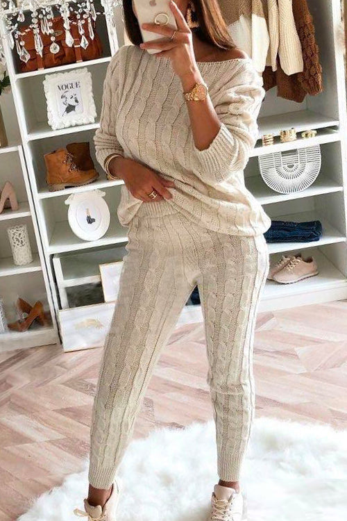 Moxidress Crewneck Long Sleeve Sweater and Slim Fit Pants Solid Set PM1108 Cream / S Official JT Merch