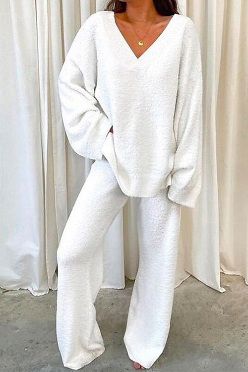 Moxidress V Neck Batwing Sleeve Top and Straight Leg Pants Loungewear Set PM1108 White / S Official JT Merch