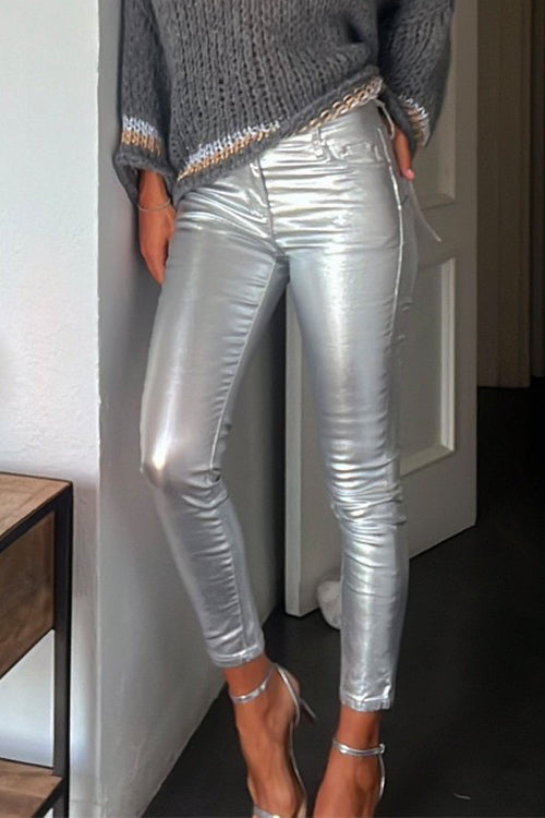 Moxidress Slim Fit Faux Leather Leggings Pants with Pockets PM1108 Silver / S Official JT Merch