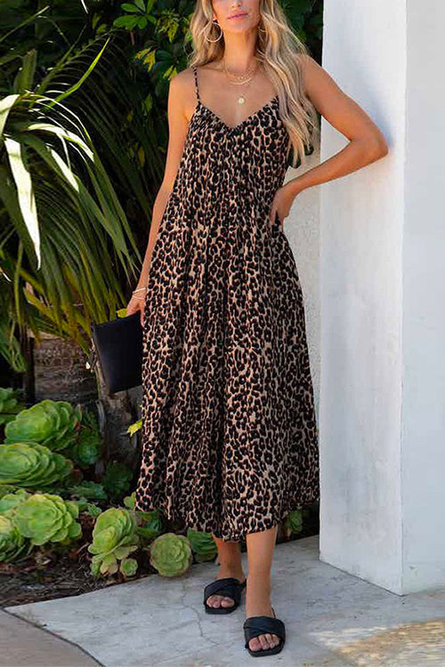 Moxidress V Neck Sleeveless Leopard Swing Dress with Pockets PM1108 Black / S Official JT Merch