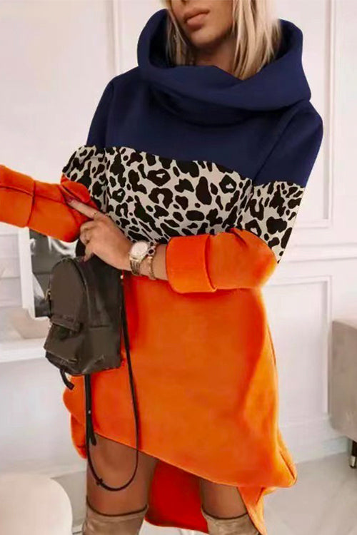 Moxidress Long Sleeve Printed Hoodied Sweatshirt Dress PM1108 Orange / S Official JT Merch