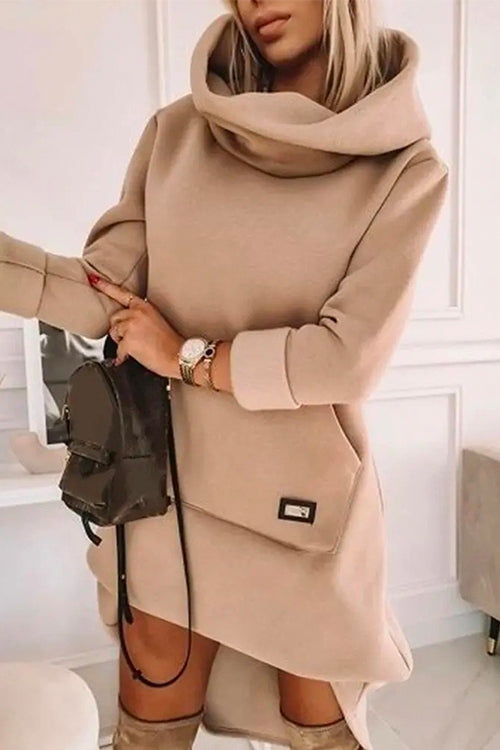 Moxidress Solid Long Sleeve Hoodied Sweatshirt Dress PM1108 Khaki / S Official JT Merch