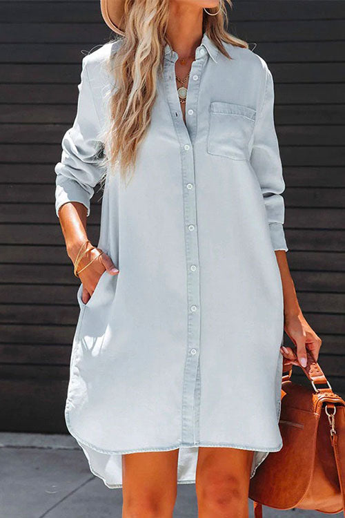 Moxidress Casual Button Down Shirt Dress with Pockets PM1108 LightGray / S Official JT Merch