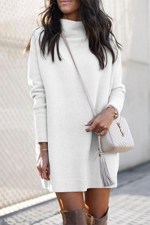 Moxidress Solid Crewneck Long Sleeve Knit Dress PM1108 White / S Official JT Merch