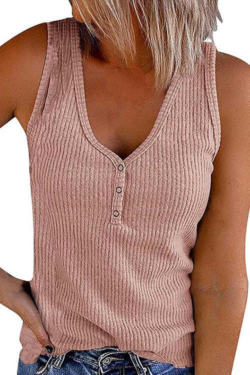 Moxidress Buttons V Neck Sleeveless Solid Top PM1108 S / Pink Official JT Merch