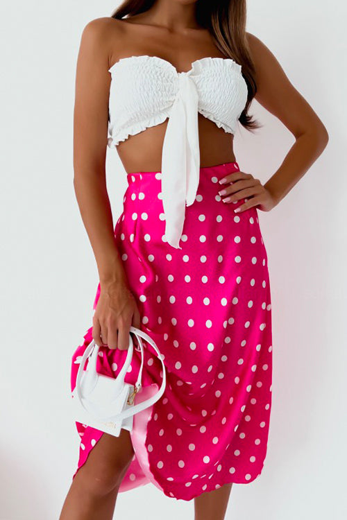 Moxidress Off Shoulder Tie Front Frilled Top and Polka Dot Skirt Set PM1108 HotPink / S Official JT Merch