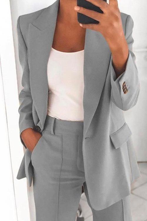 Moxidress One Button Solid Office Blazer Jacket PM1108 Gray / S Official JT Merch