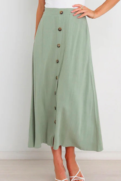 Moxidress Button Down Pockets A-line Long Skirt PM1108 Green / S Official JT Merch