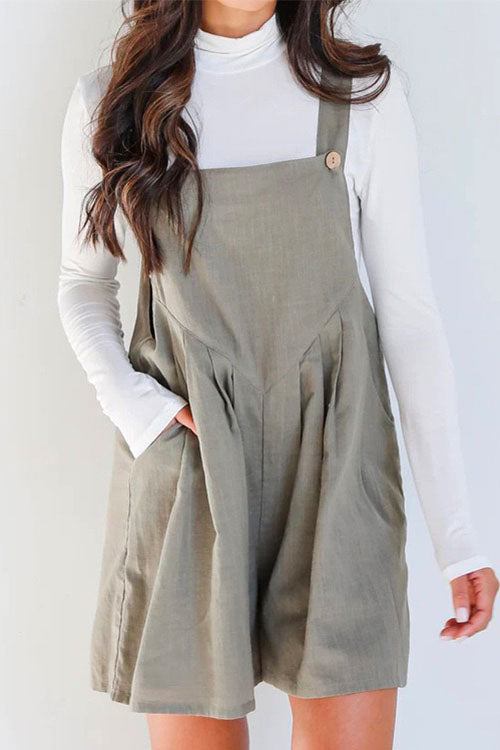 Moxidress Solid Ruched Buttons Wide Leg Shorts Overalls PM1108 Gray / S Official JT Merch