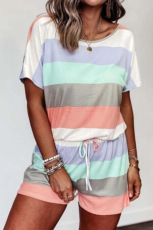 Moxidress Crewneck Color Block Striped Drawstring Romper PM1108 Multi / S Official JT Merch