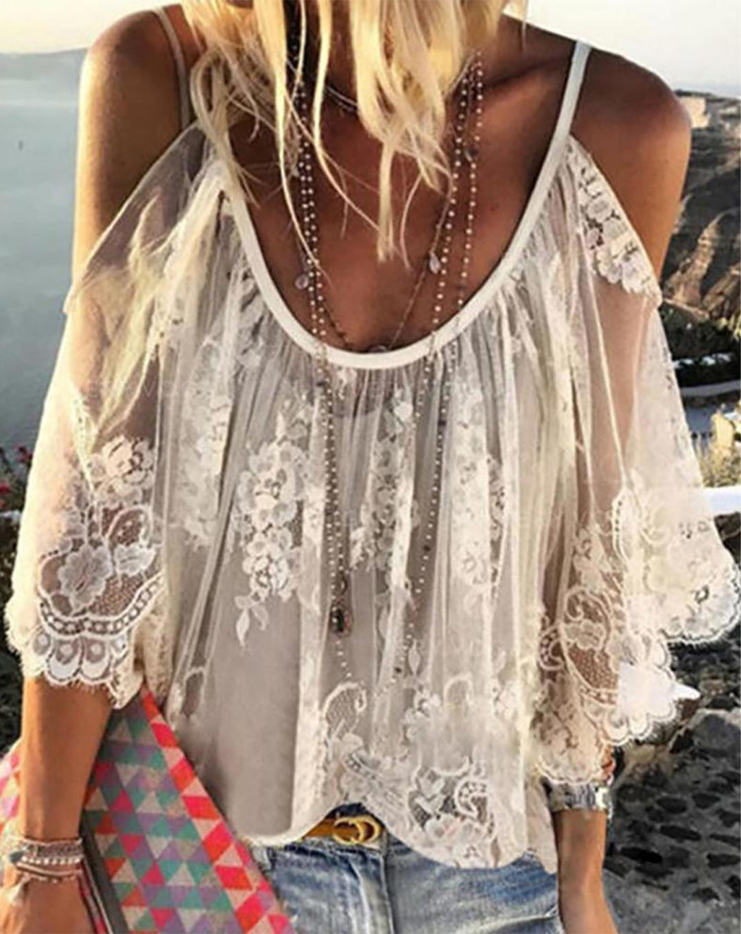 Moxidress Scoop Neck Cold Shoulder Lace Cami Top PM1108 White / S Official JT Merch