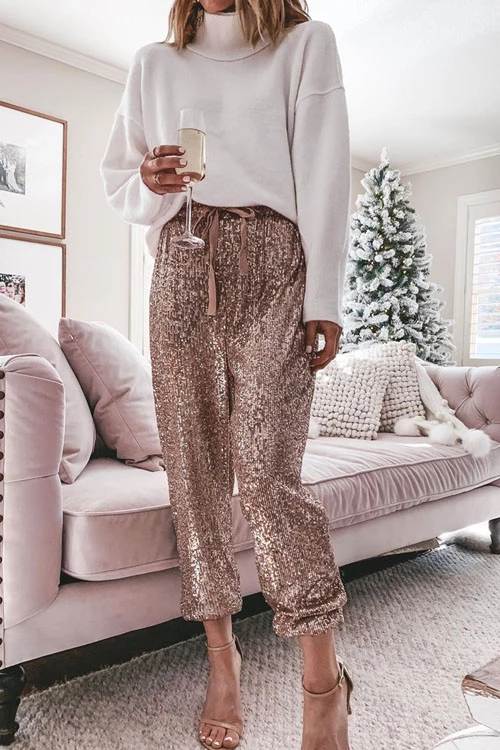 Moxidress Stylish Festive Party Sequin Pants PM1108 Rose Gold / S Official JT Merch